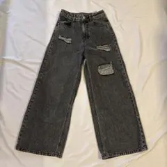 キッズ ダメージデニムパンツ ワイド グレーのサムネイル