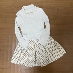 プチバトー キルティングスカートタートルワンピース ライトグレー 110