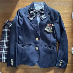 卒業式　レピピ　ネイビー ブレザー チェック柄リボン付き