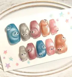 ショートバレリーナ★キョロ目ちゃんオーロララメ個性的水光マグネット韓国春ネイル