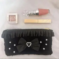 リボン フリル　ペンケース コスメポーチ ポーチ ハンドメイド 手編み 編み物