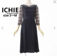 ICHIE◇ストロベリーフィールズ　ドレス　レース　花柄　ドッキング　ネイビー