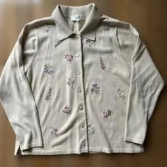 馬里邑　マリムラ　レディースニットカーディガン　刺繍入り、襟付き長袖