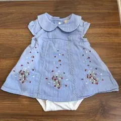 プティマイン　刺繍入り 半袖ブラウス 80cm 美品 苺 ワンピース ブルー 夏