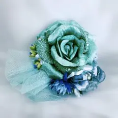 ブルー系ヘアクリップ　髪飾り　髪留め　ヘアアクセサリー　バンス　大きめ　ドレス