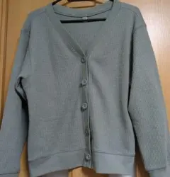 ユニクロ ワッフルVネックカーディガン グリーン S