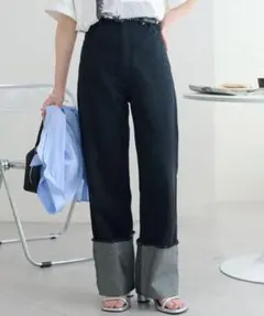 DISCOAT USコットンデニムロールアップパンツ　ブラック