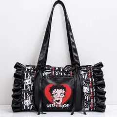 【新品未使用】Betty Boop ベティちゃん フリルトート バッグ ブラックのサムネイル