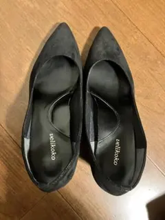 ブラック　スエード　パンプス ヒール