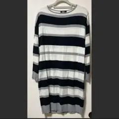 b-7【ボーダーニットチュニックワンピース　M】