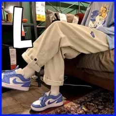 ワイドパンツ ボトムス コーデュロイ ストレートパンツ パンツ ベージュ L