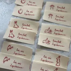 布タグ　handmade リボン リンゴ うさぎ 鳥 蝶々　12枚 手芸材料