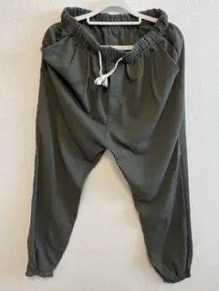 アーミーグリーン　メンズ サルエルパンツ 9分丈 綿麻