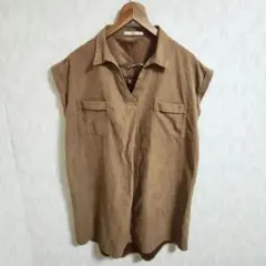 RAY CASSIN　レイカズン　ノースリーブシャツ ブラウン　光沢　大きめ