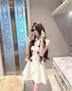 ホワイト ノースリーブ ミニワンピース S
