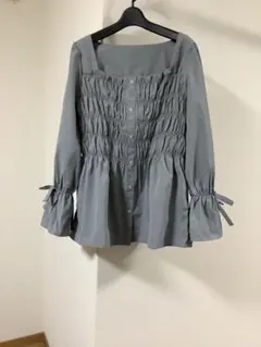 ふ*る様 未使用品　ブルーグレー シャーリング 長袖ブラウス　LL