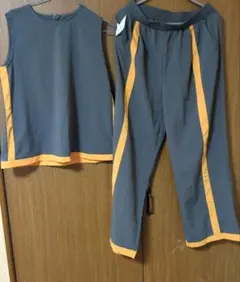 ノースリーブ トップス パンツ セットアップ グレー オレンジ
