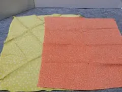 絹100％　風呂敷　2枚　オレンジ　黄緑　未使用品　縞　小花柄