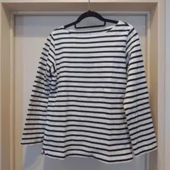 無印良品ボーダー 七分袖 ボートネックトップス XL