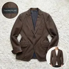 トゥモローランド コットン テーラードジャケット 羊革 ブラウン 46