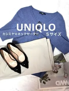 UNIQLOユニクロ カシミヤ Vネックセーター ブルー カシミヤ100%