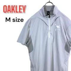OAKLEY オークリー スカル 刺繍 ハーフジップ ポロシャツ M グレー