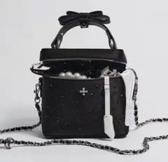 andwang Jewel Ribbon Vanity Bag black - メルカリ