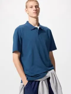美品 26SSユニクロ UNIQLO エアリズムコットンカノコポロシャツMブルー