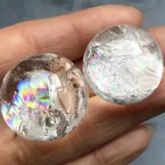 【限定大特価！虹入り！2個セット】天然石　アイリスクォーツ　水晶　丸玉41