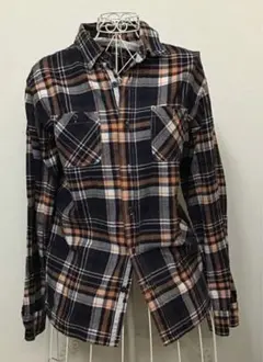 ネイビーオレンジチェックシャツ