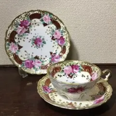 オールドノリタケ◆トリオ◆金彩 薔薇 バラ ティーカップ ケーキ皿