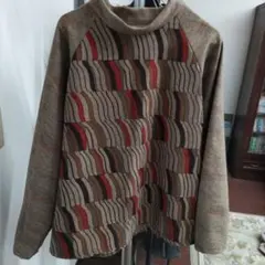 長袖ニット・セーター ブラウン系ストライプ