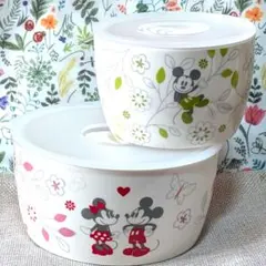 Ｄisneyミッキー ＆ミニー 蓋付き高密着 レンジパック 2個