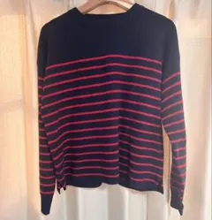 GU ネイビーと赤のストライプ長袖セーター