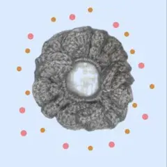 かぎ編み　シュシュ　グレー　ヘアアクセ　韓国風シュシュ