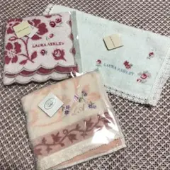 LAURA ASHLEY 花柄刺繍 タオルハンカチ 3枚セット