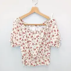 フィント 花柄オフショルブラウス リボン シャーリング F 17CF02h006
