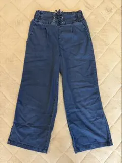 デニム ブルー デニムパンツ ワイドパンツ ハイウエスト 薄手140 150