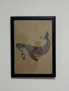 手描きアート クジラ ゼンタングル風イラスト　プリント品