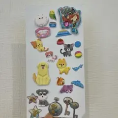 犬と猫のキャラクターシールセット　ぷっくりシール　おすそ分け