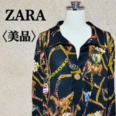 r*i様 ZARA ザラ スカーフ柄シャツワンピース 馬柄 チェーン 黒