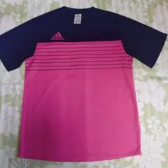 【アディダス】スポーツTシャツ　ネイビー/ピンク　L