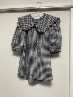 ギンガムチェック ビッグカラー ブラウス 半袖