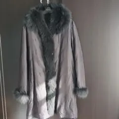 美品　高級　シルク×ブルーフォックス　モッズコート　毛皮コート　リバーシブル
