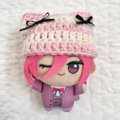 ちびぐるみ ぬい服 猫耳ニット帽 ミントグリーン×アイボリー 編み物
