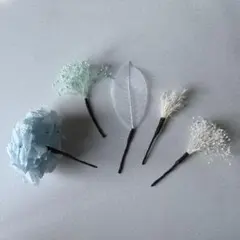 成人式　前撮り 髪飾り 白 水色