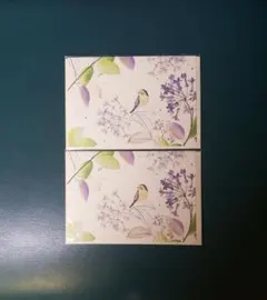 鳥 植物 封筒つき レターカード ドイツ製 ２枚セット 紫 花柄