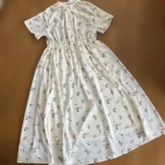 Ragout バンドカラーシフォン花柄半袖　ロングワンピース