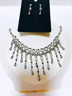 ネックレス③ シルバー×グレーパール ピアスセット