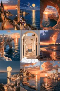 X147 choco エーゲ海に沈む夕日　パネル生地 9柄